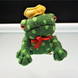 Oriental Trading Co Green Frog  Prince Plush Stuffed Animal Toy 4.5 Inch Tall